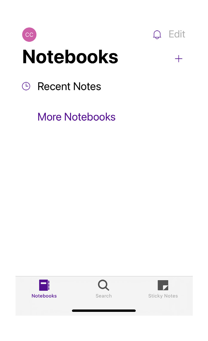 Figure 1.7 – OneNote initial notebooks screen