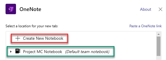 Figure 11.6 – Choices for creating your OneNote notebook in Teams