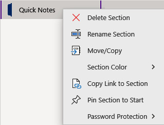 Figure 7.1 – Right-click menu of a section