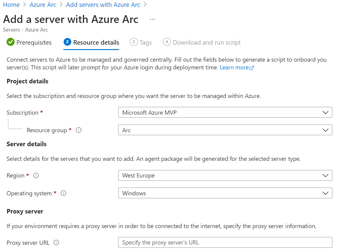 Figure 2.3 – Add a server with Azure Arc – Resource details
