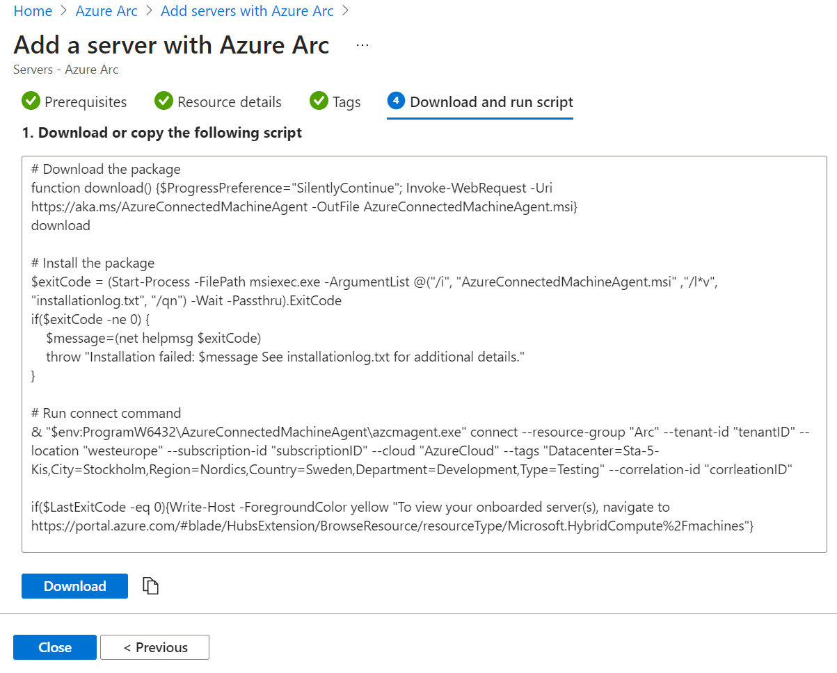 Figure 2.5 – Add a server with Arc – Download and run script
