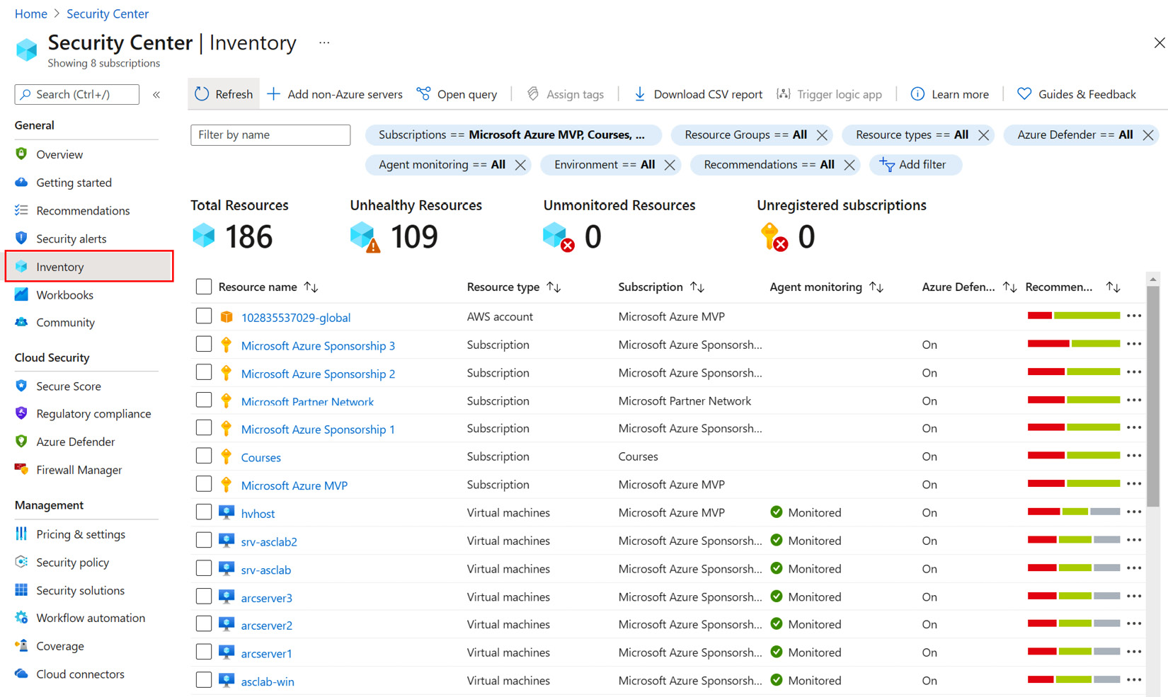 Figure 2.10 – Defender for Cloud – Inventory
