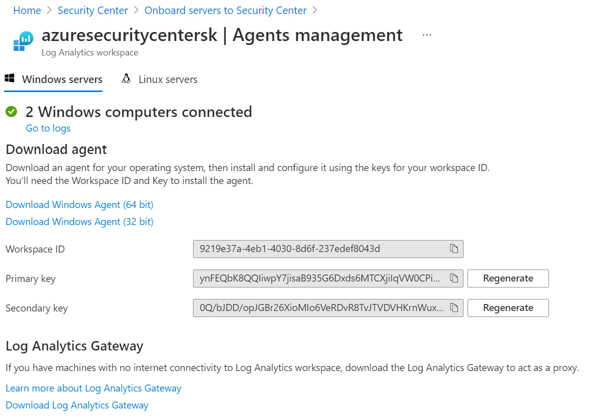 Figure 2.12 – Log Analytics workspace connection – Agents management
