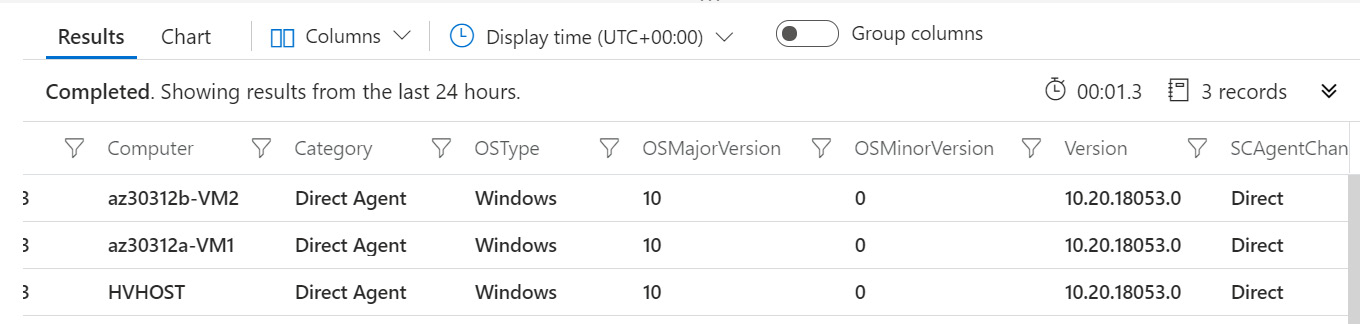 Figure 2.17 – KQL query results showing the newly onboarded machine
