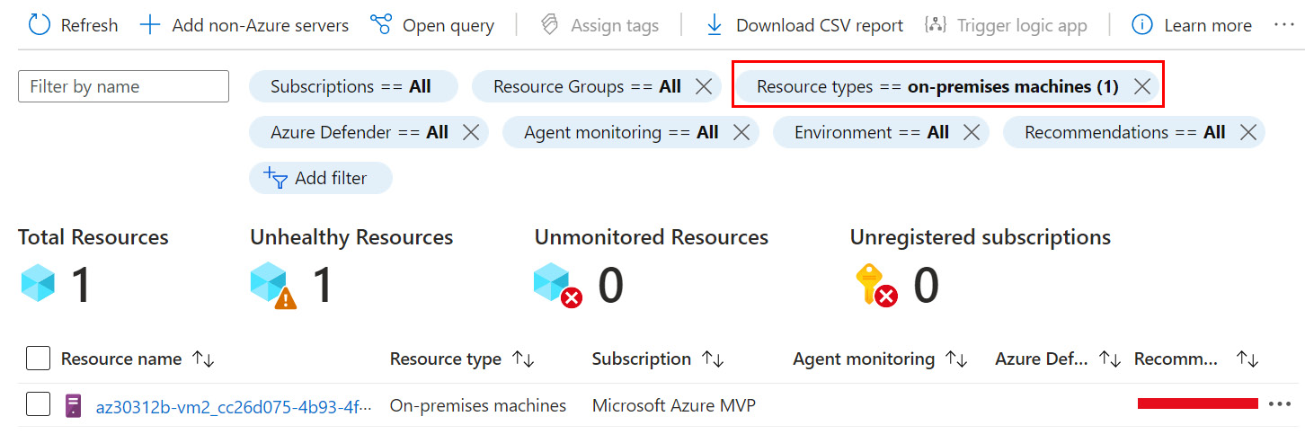 Figure 2.18 – Microsoft Defender for Cloud – Inventory list, filtered by Resource types
