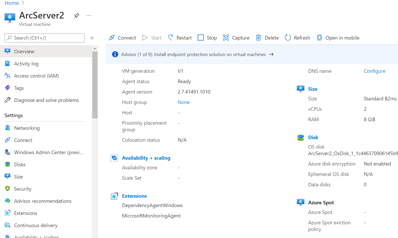 Figure 1.21 – Virtual Machine Overview blade showing Extensions