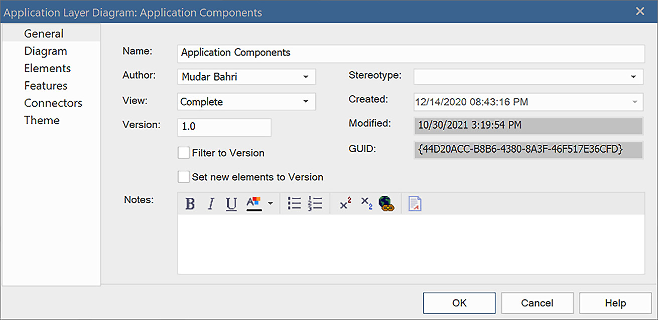 Figure 1.10 – The diagram properties window