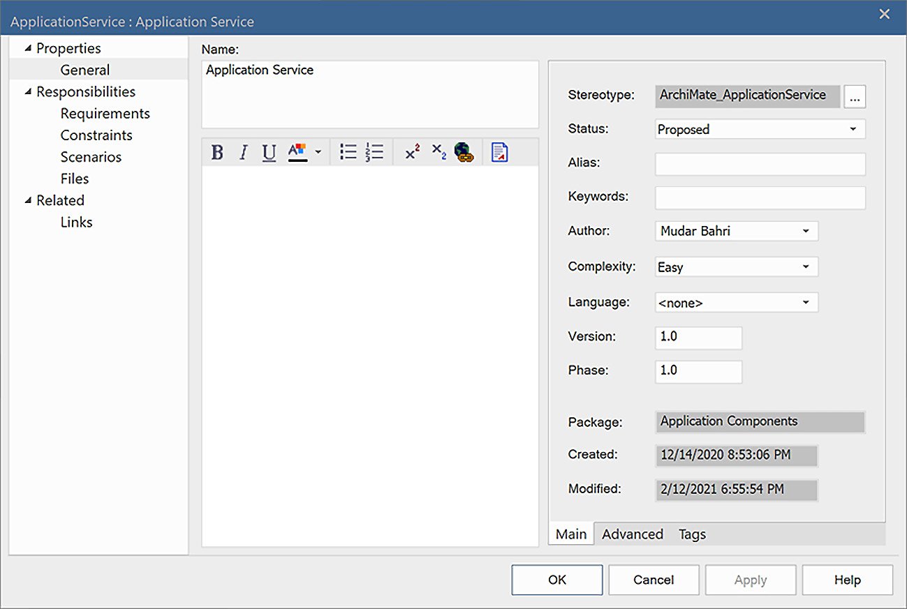 Figure 1.11 – Element properties window
