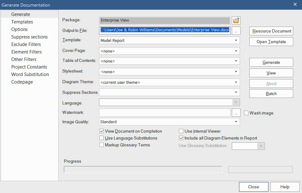 Figure 11.2 – Generating the documentation dialog