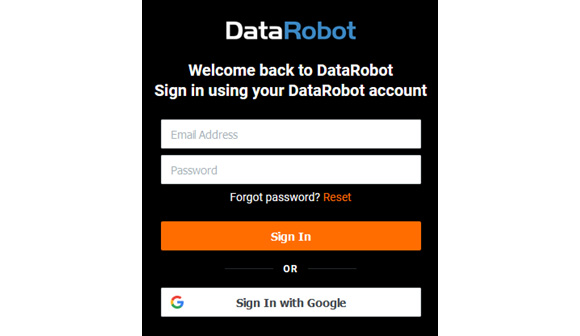 Figure 1.4 – DataRobot login screen
