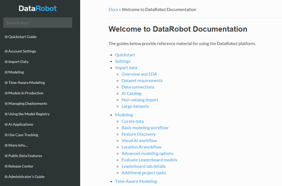 Figure 1.10 – DataRobot platform documentation
