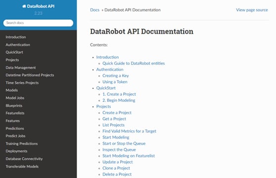 Figure 1.11 – DataRobot API Documentation
