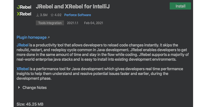 Figure 1.7 – IntelliJ IDEA installing JRebel
