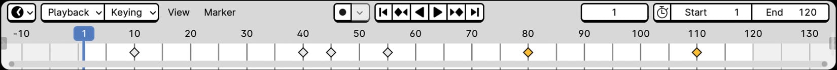 Figure 1.13: The Timeline with the last two keyframes moved