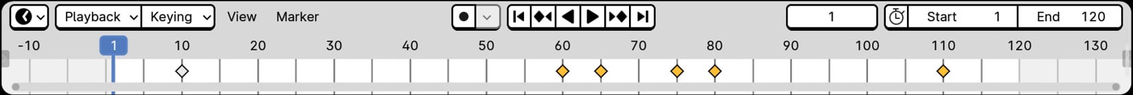 Figure 1.15: The Timeline with the last five keyframes moved