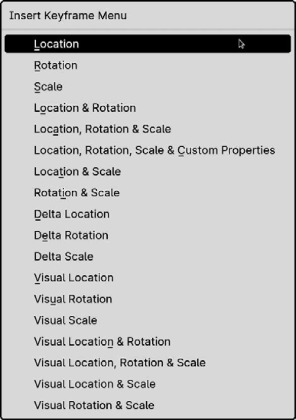 Figure 1.7: The Insert Keyframe menu