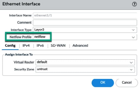 Figure 1.12 – Adding a Netflow profile to an interface
