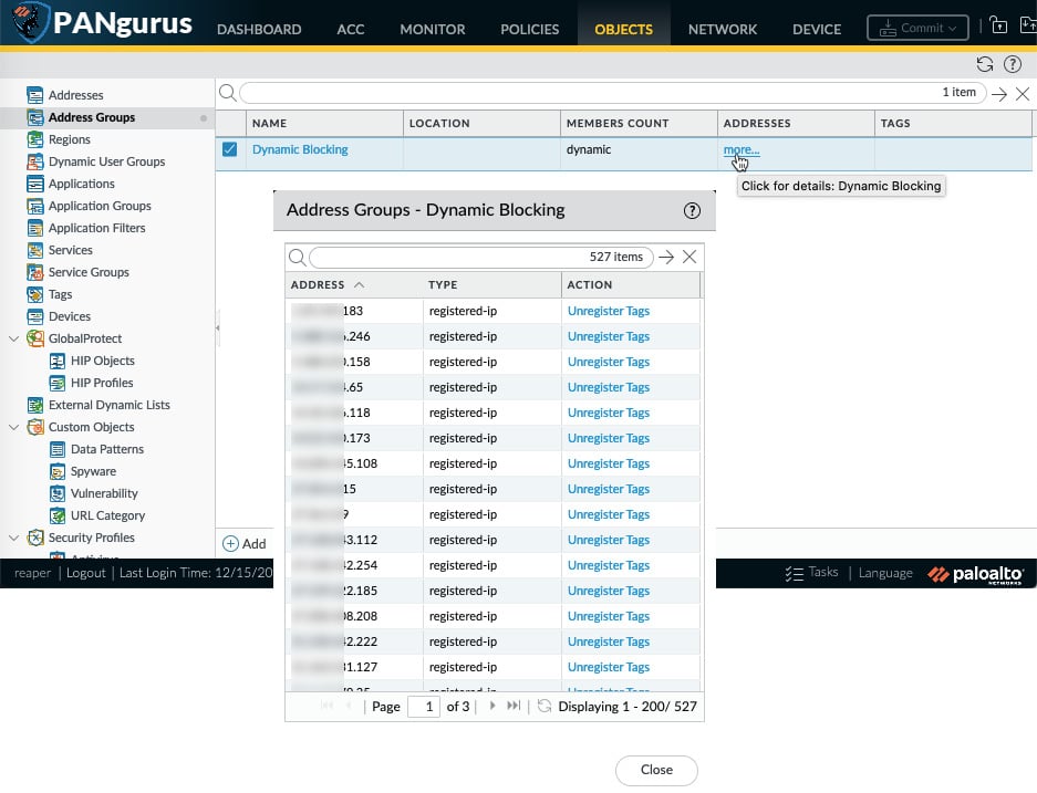 Figure 1.22 – List of tagged addresses in the dynamic profile
