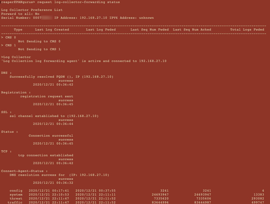 Figure 1.26 – Log collector forwarding status
