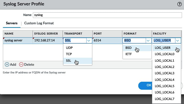 Figure 1.7 – Syslog server settings
