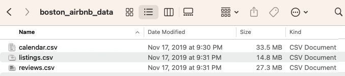 Figure 9.11 – Boston Airbnb CSV files