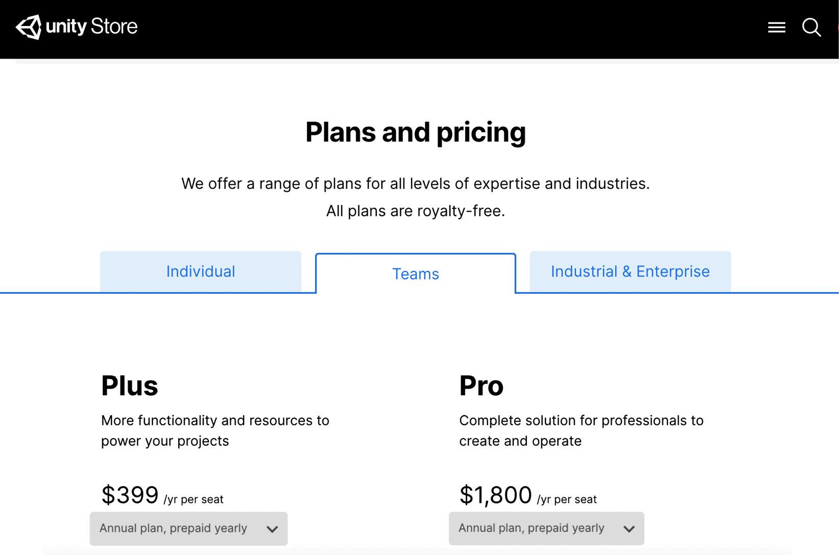 Figure 1.2 – The Plans and pricing page
