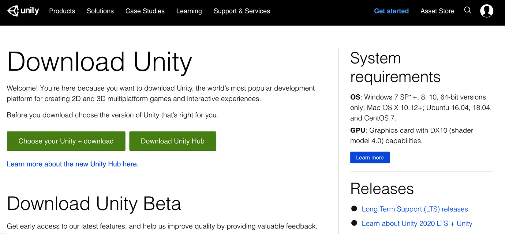 Figure 1.3 – The Download Unity page
