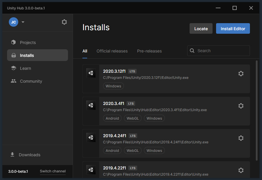 Figure 1.11 – The Installs view
