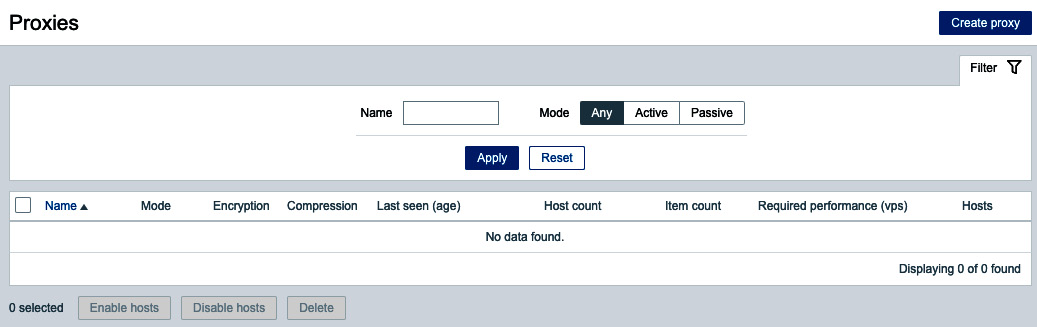 Figure 8.7 – Administration | Proxies page, no active proxies