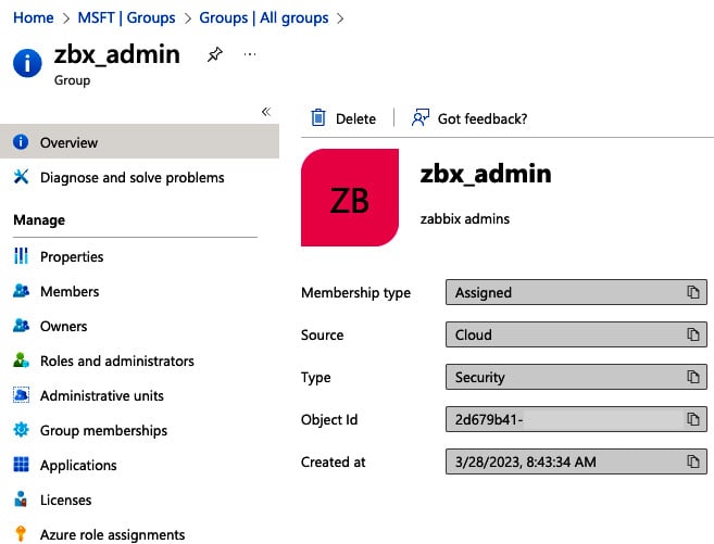 Figure 2.25 – The Azure group details window