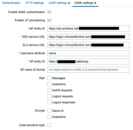 Figure 2.36 – The Zabbix SAML settings