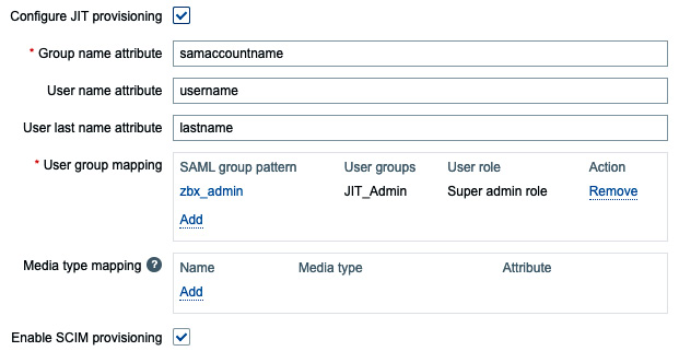 Figure 2.37 – The Zabbix SAML JIT settings