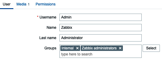 Figure 2.43 – Zabbix Admin user settings