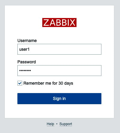 Figure 2.49 – Zabbix login window for user1