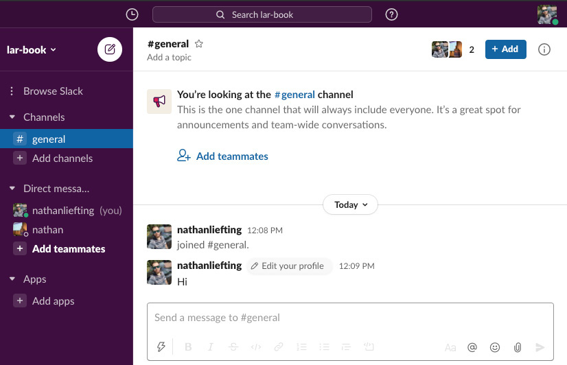 Figure 9.1 – Slack default page