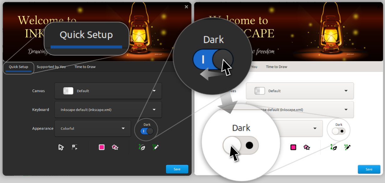 Figure 1.1 – Switching out of ﻿dark mode in the Startup dialog (Welcome Screen)