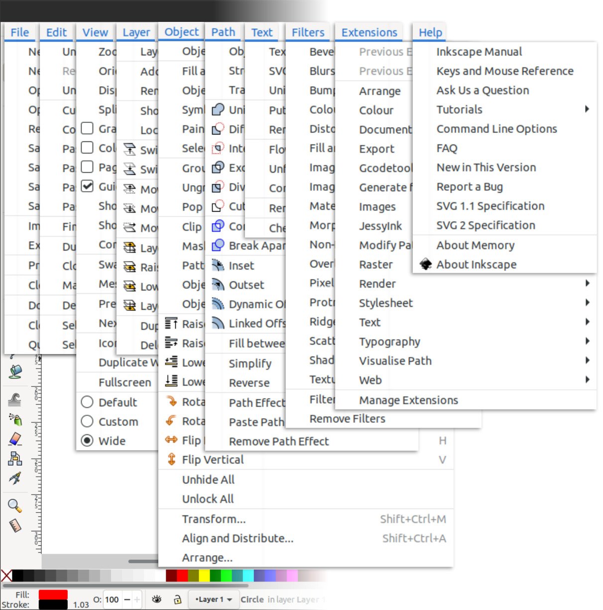 Figure 1.11 – Inkscape’s Menu items