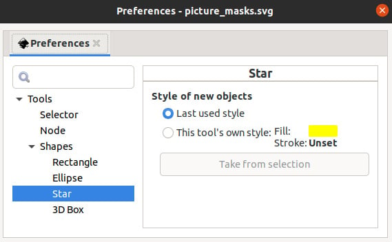 Figure 1.13 – Star tool Preferences dialog