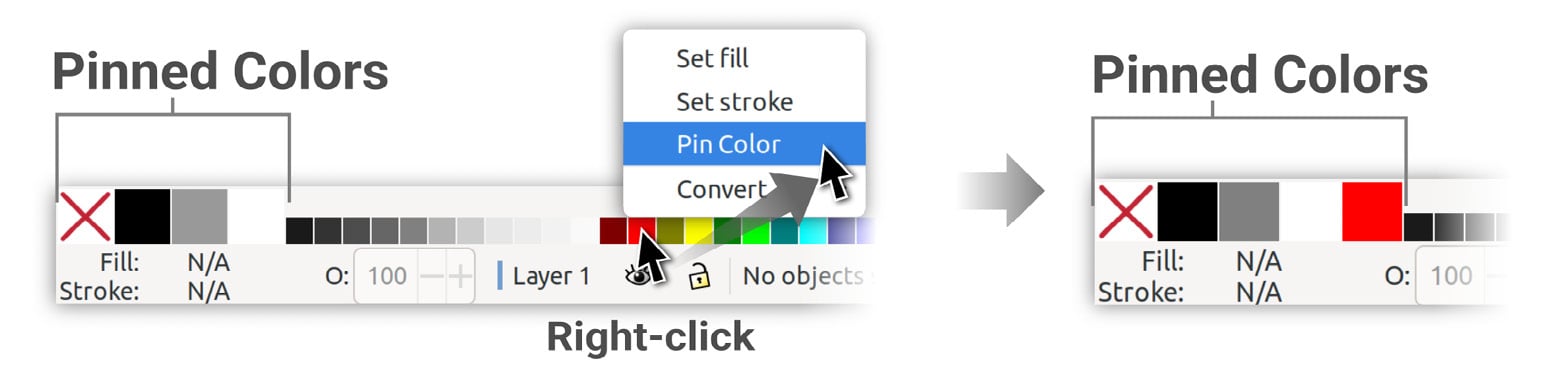 Figure 1.17 – Pinning colors to the ﻿Pinned ﻿Colors area