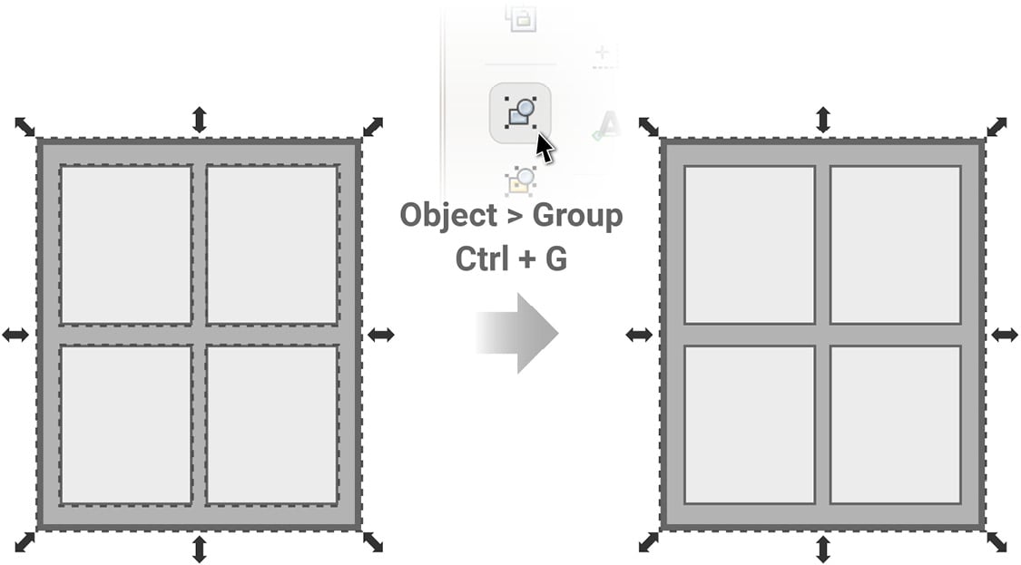 Figure 2.30 – Grouping combines selected shapes into one object