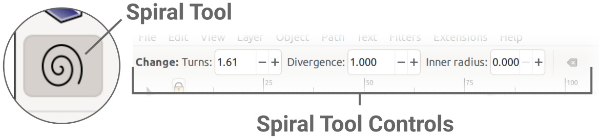 Figure 3.18 – The Spiral tool and associated controls in the Tool control bar