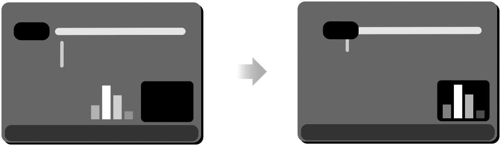 Figure 3.21 – (left) All shapes drawn with the Rectangle tool﻿ (right)﻿. Rectangles repositioned to form the tonearm, equalizer, and the front panel of the turntable