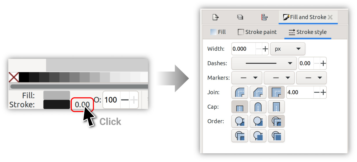 Figure 5.16 – Double-clicking the Stroke value and the resulting Stroke Style tab