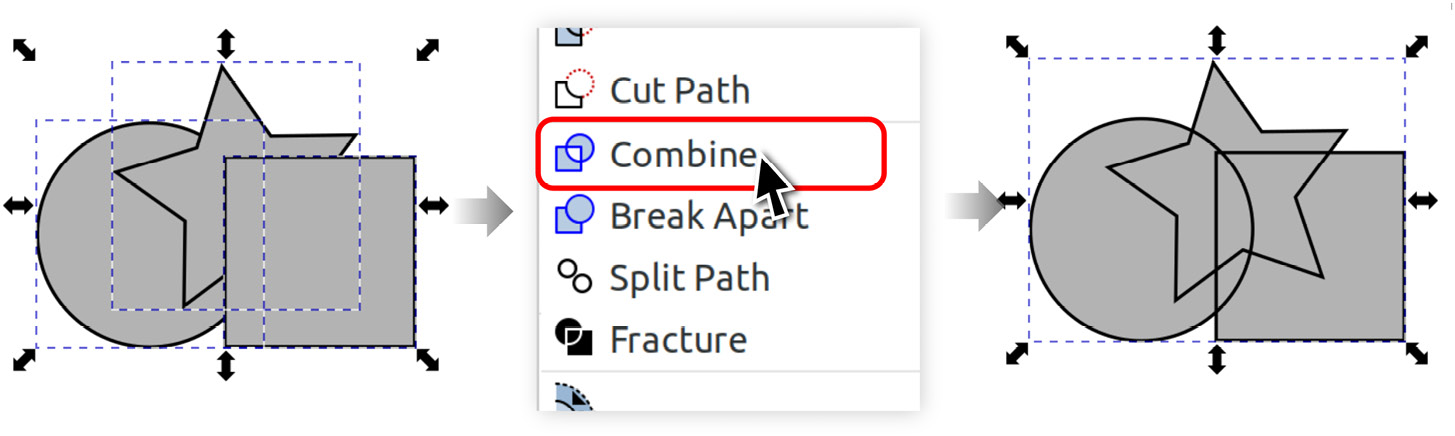 Figure 6.14 – Using Combine to join the paths into one shape without affecting the path geometry