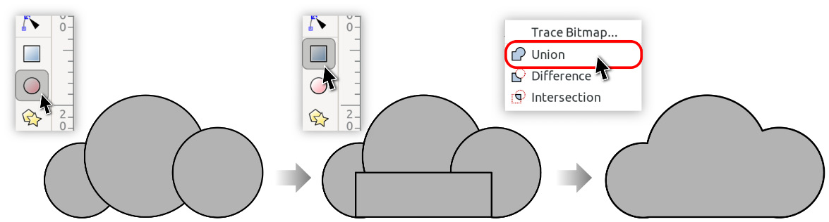 Figure 6.34 – Drawing our cloud shape with the Union path operation