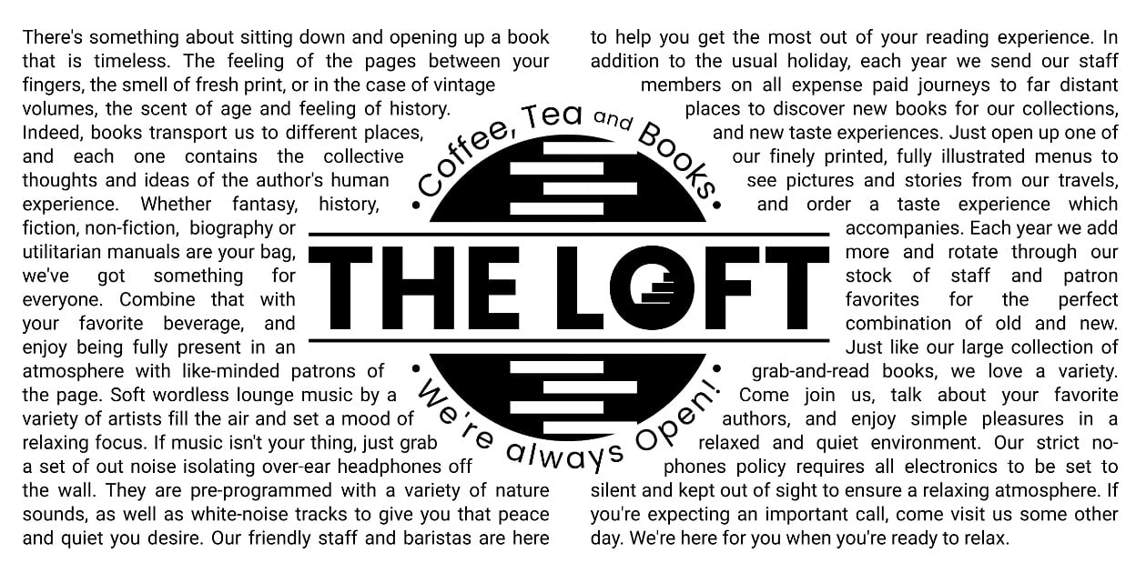 Figure 7.37 – An article wrapped around a logo for my fantasy bookstore and coffee shop called “The Loft”