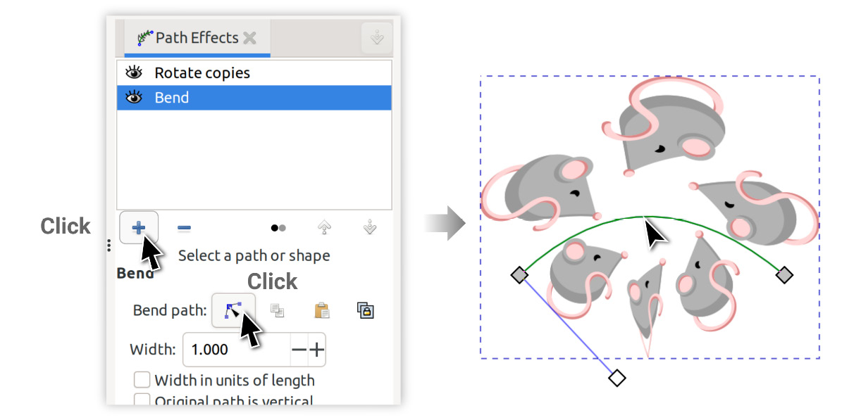 Figure 12.10 – Stacking a Bend path effect with a Rotate copies path effect