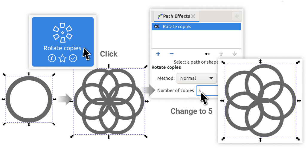 Figure 12.13 – Adding a Rotate copies path effect and changing the number of copies