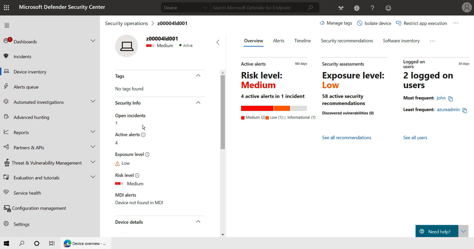 Figure 1.7 – Defender for Endpoint – management console
