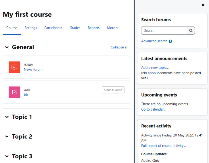 Figure 1.8 – Setting up Moodle 4.0 at the course level
